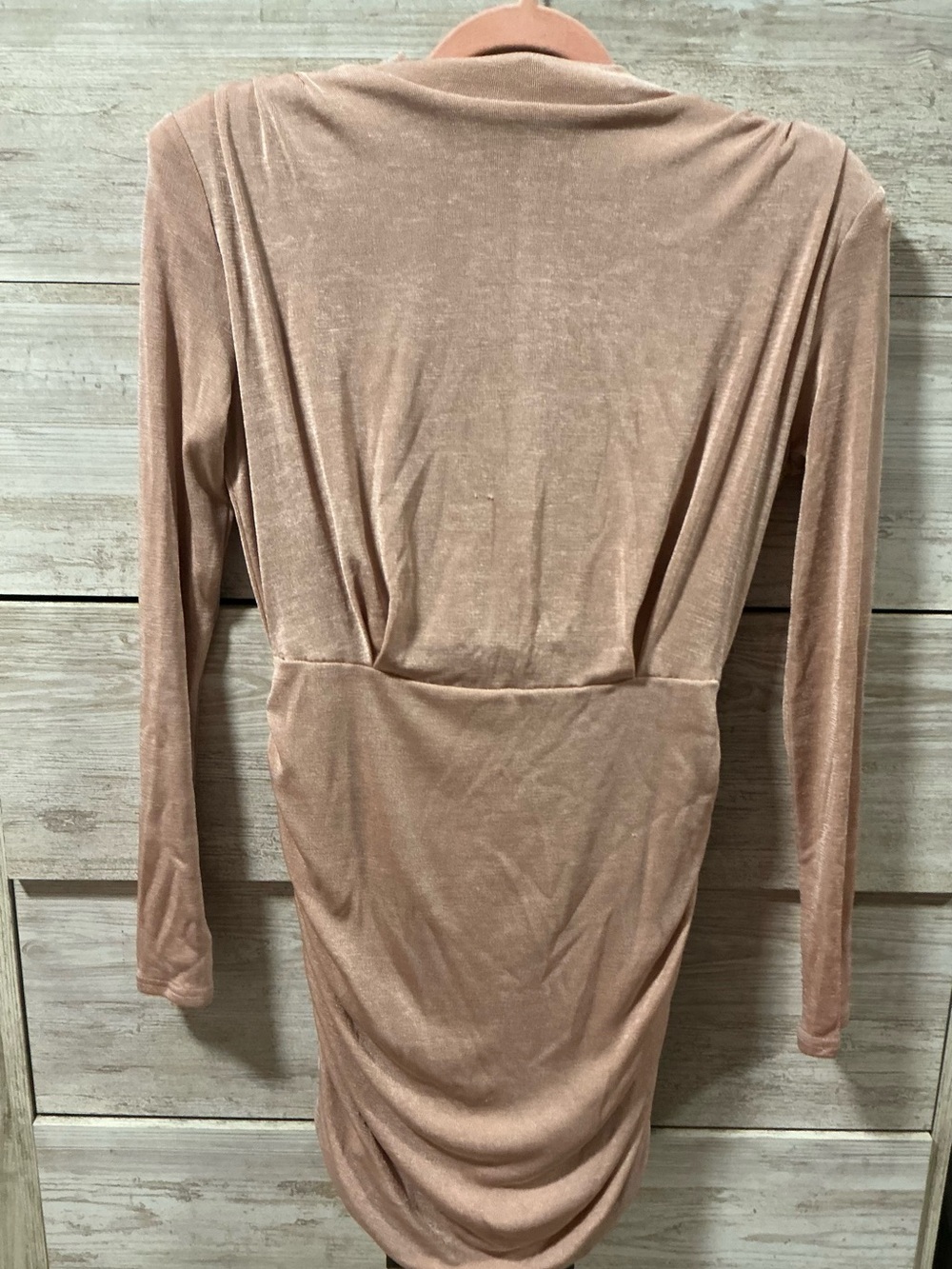 Long Sleeve Velvet Ruched Dress in Dusty Blush